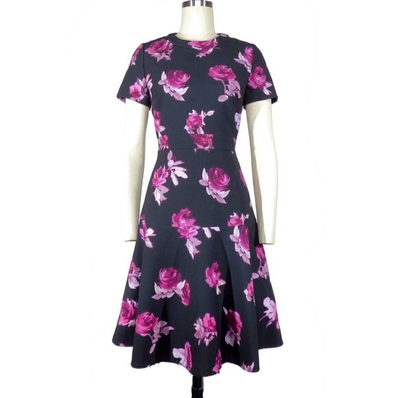 NEW Kate Spade Encore Rose Crepe Dress Black/Pink Sz 4 preppy romantic wedding - Picture 2 of 12